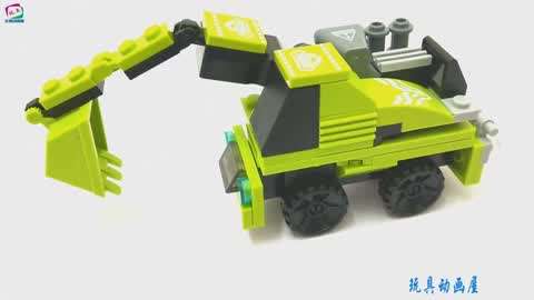 儿童积木玩具视频第15集-工程车之挖土机玩具
