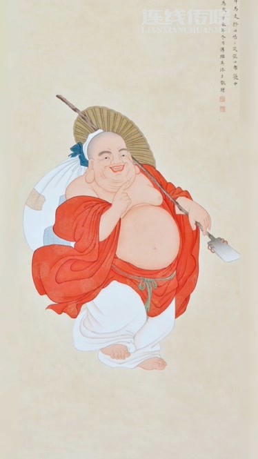 傅继英工笔画弥勒佛人生百态笑挂嘴边大肚能容笑对人生