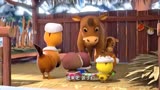 萌鸡小队：萌鸡宝宝跟着妈妈来看牛宝宝了，这小牛有点认生呀