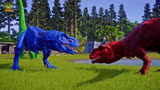 侏罗纪世界动画：蓝色的霸王龙VS红色暴虐霸王龙