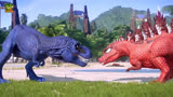 侏罗纪世界动画：蓝色外星霸王龙vs红色哥斯拉恐龙之战