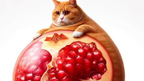 胖橘猫吃石榴，越吃越上瘾~
