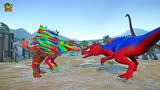 侏罗纪世界动画：蜘蛛侠暴虐迅猛龙VS彩虹棘龙恐龙之战
