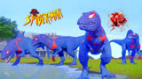 侏罗纪世界动画：霸王龙VS蓝色马扎尔龙vs粉色南方巨兽龙