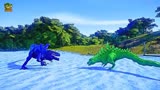 侏罗纪世界动画：蓝色哥斯拉VS绿色哥斯拉，恐龙大战