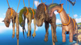 侏罗纪世界动画：阿拉莫龙，霸王龙，剑龙，食肉龙恐龙大战