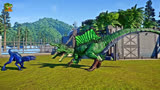 侏罗纪世界动画：彩色棘龙与虐迅猛龙恐龙大战
