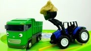工程车玩具视频 卡车和推土机清理沙子