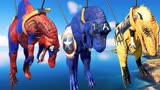侏罗纪世界动画：蜘蛛侠棘龙、霸王龙队长、金刚狼巨龙战斗
