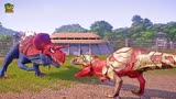 侏罗纪世界动画：蜘蛛侠奇迹龙VS钢铁侠霸王龙，恐龙大战