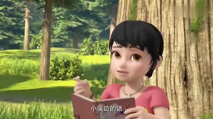 光头强跟赵琳下水玩耍,不料却被一只大螃蟹夹住脚