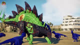 侏罗纪世界动画：棘龙，剑龙，霸王龙侏罗纪恐龙大战