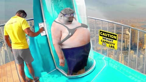 一个大胖子闯进了各种机关的后室水滑梯，蓝胖第一视角去救援！