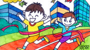 奔跑的男孩 运动会 比赛 儿童画 精简