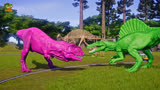 侏罗纪世界动画：绿色棘龙与红色霸王龙对战，绿棘龙能打败它吗？