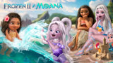 冰雪奇缘“联动”海洋奇缘：艾莎和莫阿娜带着孩子在海边玩耍