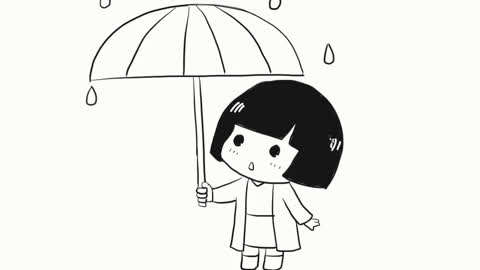 小林简笔画  :下雨天撑伞小女孩简笔画