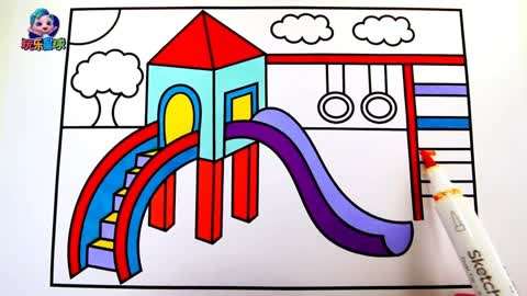 儿童涂色画  :早教色彩启蒙,给游乐园滑梯涂色