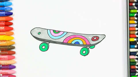 滑板简笔画彩色绘画图片