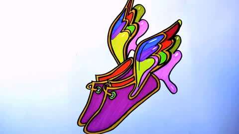 儿童益智绘画  :漂亮的魔法翅膀鞋绘画