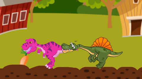 恐龙世界搞笑动画  :霸王龙和埃及棘龙拔萝卜