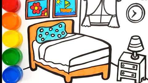 学习简笔画并为它上色  :闪亮卧室色彩和绘画