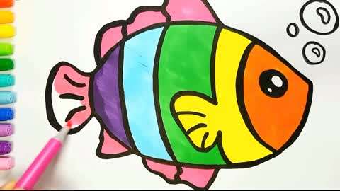 学习简笔画并为它上色  :多彩的小丑鱼着色和绘画