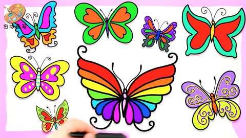 趣味儿童简笔画 各式各样的彩色蝴蝶