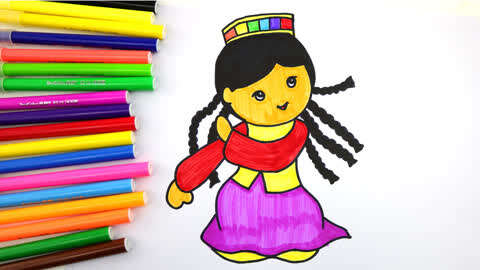 新疆小女孩简笔画彩色图片