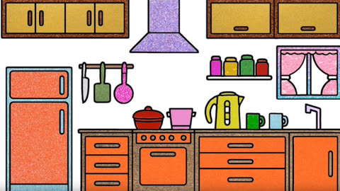 漂亮简洁的彩色厨房绘画 简笔画 填颜色 培养孩子的画画兴趣