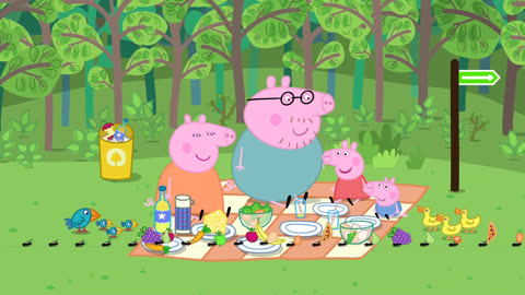 小猪佩奇手绘:佩奇一家来到森林野餐,真开心啊