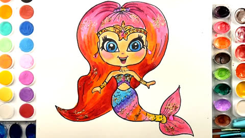 儿童绘画:为彩虹美人鱼上色
