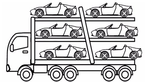 幼儿简笔画画满载小汽车的大货车
