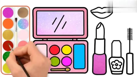 儿童早教:给妈妈的化妆盒涂上漂亮的颜色,简笔画
