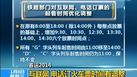 春運2014:互聯網電話訂火車票時間有調整