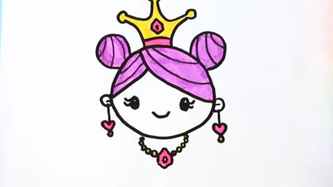 戴着皇冠的美丽异域少女 简笔画儿童益智绘画