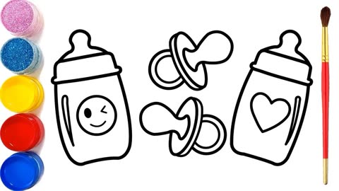 儿童彩色绘画,为小婴儿画两个奶瓶,超可爱