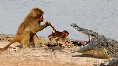 鳄鱼把小猴子叼在嘴里猴子妈妈看见直接发飙结局是这样