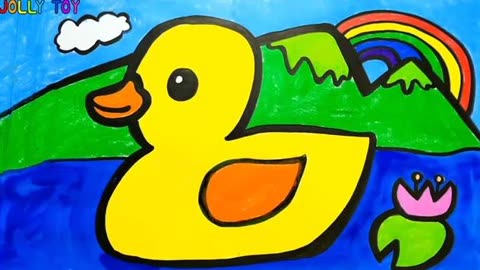 教孩子绘画和着色闪闪发光的可爱的小黄鸭