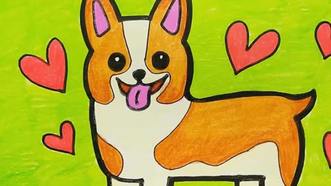 可爱的小狗柯基彩色绘画,你学会了吗?