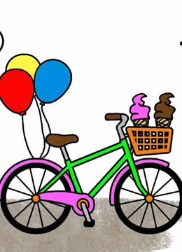 自行车上的彩色气球儿童绘画