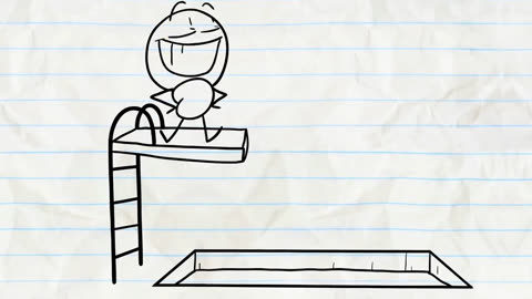 创意铅笔人涂鸦:铅笔人在跳水台上准备跳水呢