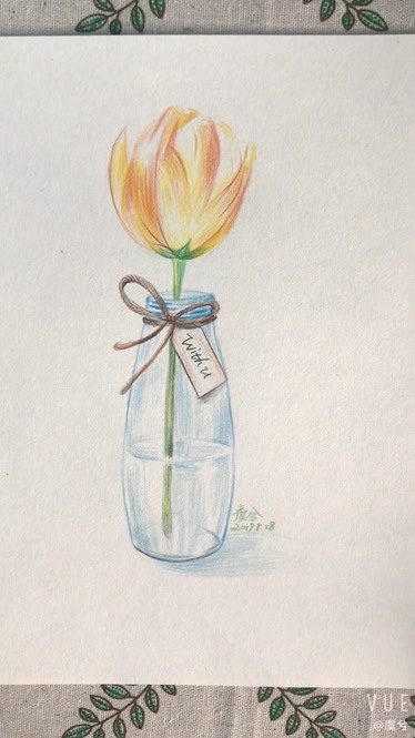 彩铅花朵玻璃花瓶