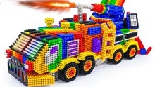 婉沁手作，彩虹磁力球建造超级卡车，巴克球制作技巧