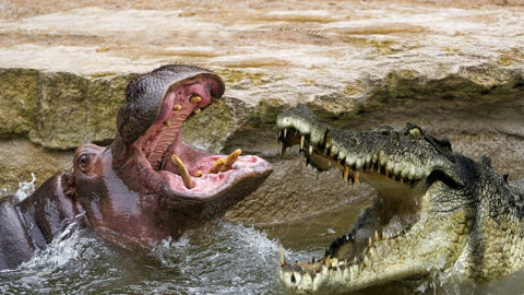 湾鳄vs河马图片