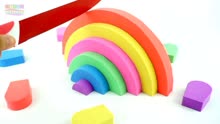 DIY如何制作动力砂彩虹蛋糕学习颜色与疯狂的马特尔战舰玩具