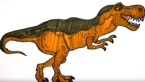 侏罗纪恐龙世界用彩色笔绘制霸王龙并涂颜色亲子游戏1