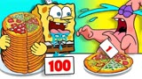 海绵宝宝动画：1VS100层食物挑战，海绵宝宝与派大星披萨快餐！