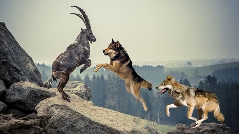 一群狼狩猎山羊,山羊在悬崖边逃生,却又遇到更糟糕的事情
