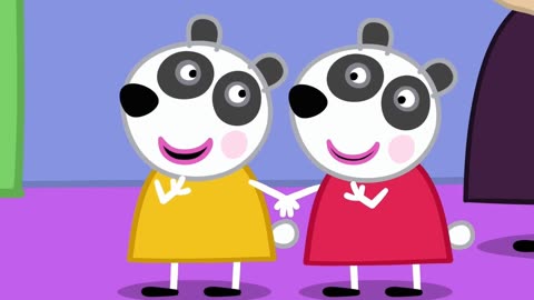 小猪佩奇的新朋友双胞胎熊猫 简笔画